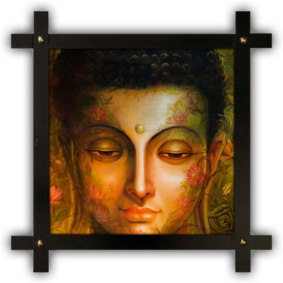 Poster N Frames Cross Wooden Frame Hand-Crafted with photo of Buddha 18136-Crossframe Digital Reprint 16.5 inch x 16.5 inch Painting(With Frame)