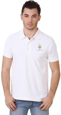 MIDNIGHT BLACK Printed Men Polo Neck White T-Shirt