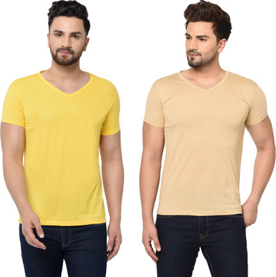Unite Wear Solid Men V Neck Multicolor T-Shirt