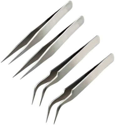 wroughton Set of 4 Stainless Steel Non Magnetic Tweezers Use for Dental/Mobile/Gadget/Laptop and Jewellery Repair- Straight and Curved Tip