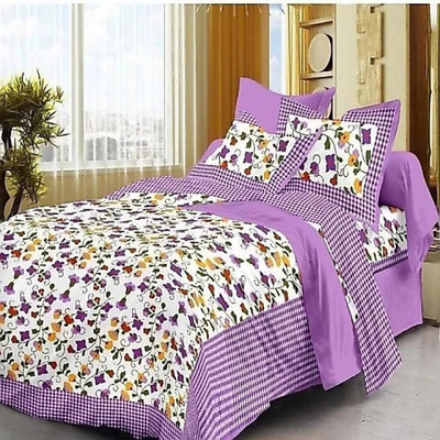 JIYAS Cotton King Fitted (Elastic) 600 TC Printed Bedsheet(Pack of 1, Purple)
