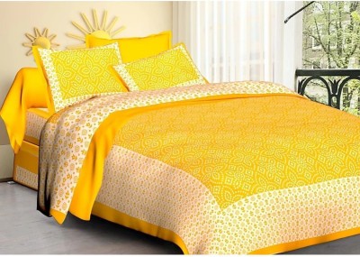 Almighty Creations 144 TC Cotton Double Printed Fitted (Elastic) Bedsheet(Pack of 1, Orange)