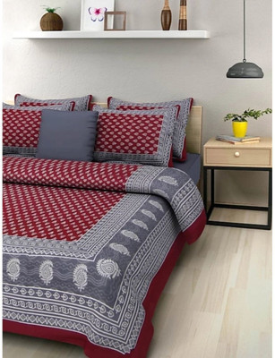 Lokesh Creshan Cotton Double Flat 600 TC Printed Bedsheet(Pack of 1, Maroon)