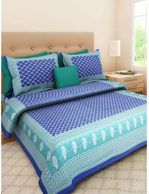 Aether 144 TC Cotton Queen Printed Flat Bedsheet(Pack of 1, Blue)