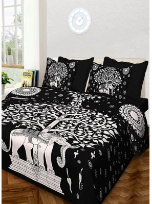 Vishal Enterprises 600 TC Cotton Double Printed Flat Bedsheet(Pack of 1, Black)