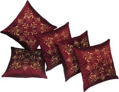 ZIKRAK EXIM Embroidered Cushions Cover(Pack of 5, 40 cm*40 cm, Maroon, Gold)