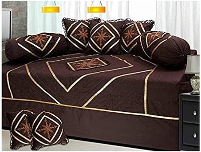 MAHI TEXTILES Cotton Embroidered Diwan Set(Brown)
