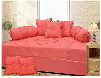 MAHI TEXTILES Cotton Embroidered Diwan Set(Orange)