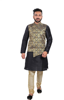 HUZUR Men Kurta Churidar Ethnic Jacket Set