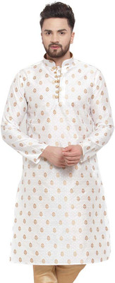 Over Crowd Men Printed Straight Kurta(White)