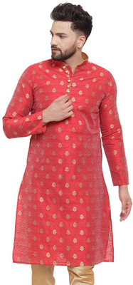 Larwa Men Printed Straight Kurta(Maroon)