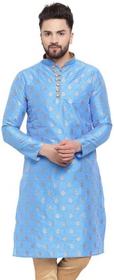 Larwa Men Printed Straight Kurta(Black)