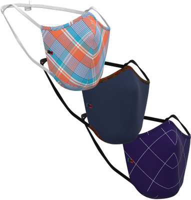 Peter England PECLMSKW52071N Cloth Mask With Melt Blown Fabric LayerMulticolor S Pack of 3
