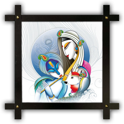 Poster N Frames Cross Wooden Frame Hand-Crafted with photo of Radha Krishna 14855 Digital Reprint 16.5 inch x 16.5 inch Painting(With Frame)
