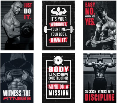 Gym posters - Set of 6 - Gym Posters Motivational - Gym Quotes Poster - Gym posters for wall – Bodybuilder, workout & Exercise poster for gyms Paper Print(18 inch X 12 inch)