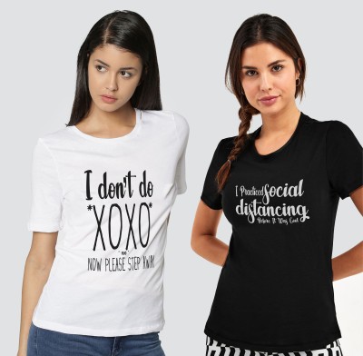 Young trendz Typography Women Round Neck White, Black T-Shirt