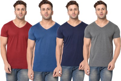 Unite Wear Solid Men V Neck Multicolor T-Shirt