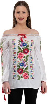 3SIX5 Casual Full Sleeve Embroidered Women Multicolor Top