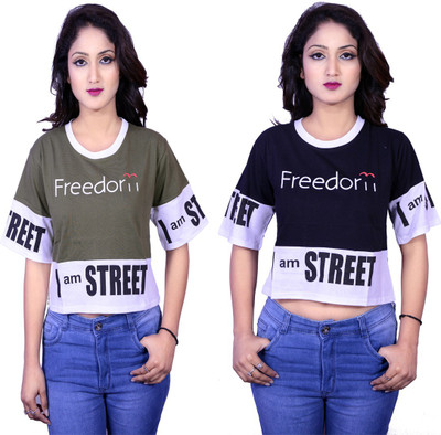 Deep Collection Casual Half Sleeve Printed Women Multicolor Top