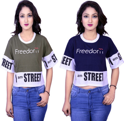 Deep Collection Casual Half Sleeve Printed Women Multicolor Top