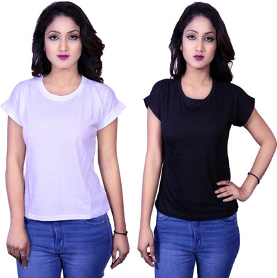 Kanchan World Solid Women Round Neck Multicolor T-Shirt