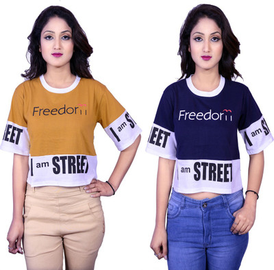 Deep Collection Casual Half Sleeve Printed Women Multicolor Top