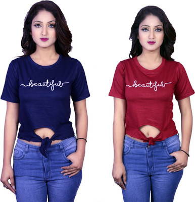 Deep Collection Casual Half Sleeve Printed Women Multicolor Top