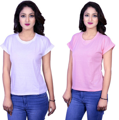 Kanchan World Solid Women Round Neck Multicolor T-Shirt