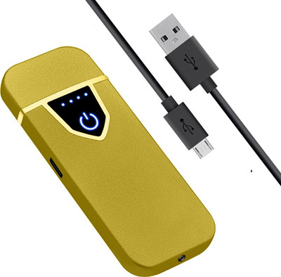 Gabbar Golden Color Lighter Sensor Touch Slim Pocket Size Cigarette USB Rechargeable Lighter with Battery Indicator and Charging Cable Cigarette Lighter, USB Cable(Golden)