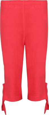 SINI MINI Capri For Girls Casual Solid Cotton Blend(Red Pack of 1)