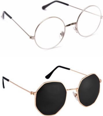 Rich Club Round Sunglasses(For Men & Women, Black, Clear)