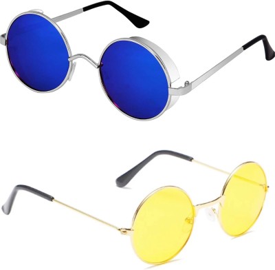 Rich Club Round Sunglasses(For Men & Women, Blue, Yellow)