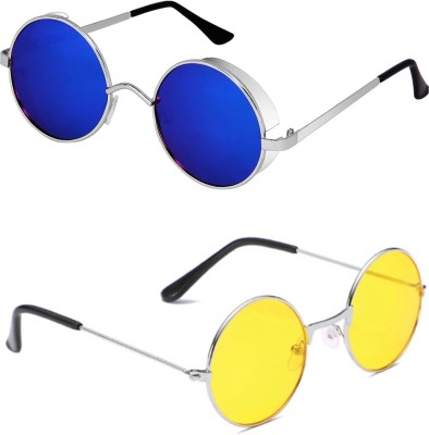 Rich Club Round Sunglasses(For Men & Women, Blue, Yellow)