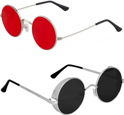 Rich Club Round Sunglasses(For Men, Red, Black)