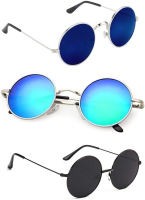 Rich Club Round Sunglasses(For Men & Women, Black, Blue)