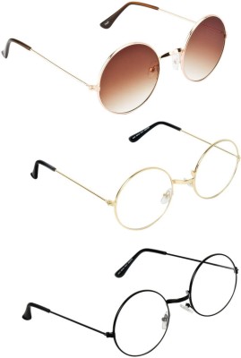 Rich Club Wayfarer, Wayfarer, Round Sunglasses(For Men & Women, Clear, Brown)