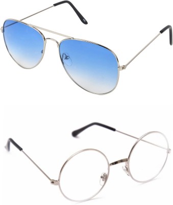 Rich Club Round Sunglasses(For Men & Women, Blue, Clear)