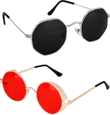 Rich Club Round Sunglasses(For Men & Women, Red, Black)