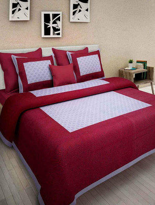 RAJ SHREE TRADERS 159 TC Cotton Double Floral Flat Bedsheet(Pack of 1, Maroon)