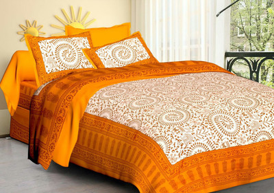 RAJ SHREE TRADERS 159 TC Cotton Double Printed Flat Bedsheet(Pack of 1, Orange)