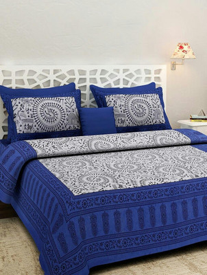 RAJ SHREE TRADERS 159 TC Cotton Double Printed Flat Bedsheet(Pack of 1, Blue)