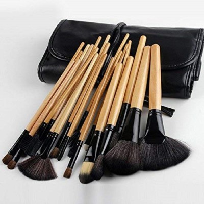 Miss Hot Professional Wood Make Up Brushes Sets With Leather Storage Pouch (Pack of 24)(Pack of 24)