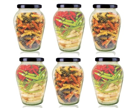 Avastro Glass Grocery Container  - 1000 ml(Pack of 6, Black, Clear)