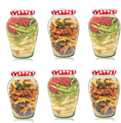 Avastro Glass Grocery Container  - 1000 ml(Pack of 6, Red, Clear)
