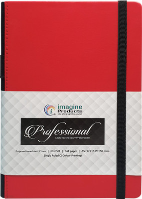 imagine Products Elastic Closure A5 Notebook Ruled 200 Pages(Red, Black)