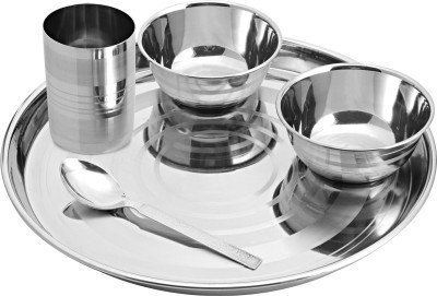 UNIFY Stainless Steel High Grade Stainless Steel Premium Thali Set, 5-Pieces Dinner Set(Silver)