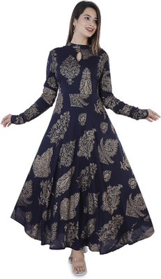RAYON DESIGN Women Printed Anarkali Kurta(Dark Blue)