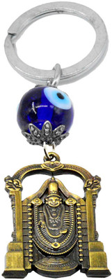 AFH Tirupati Balaji Antique Golden & Blue Eye of Protection Key Ring - Spiritual Key Chain Key Chain