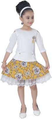 Arshia Fashions Girls Party(Festive) Top Skirt(White)