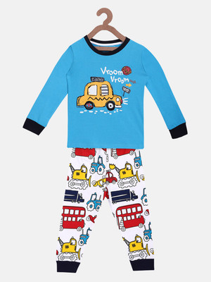 Lazy Shark Kids Nightwear Boys Printed Cotton Blend(Blue Pack of 1)